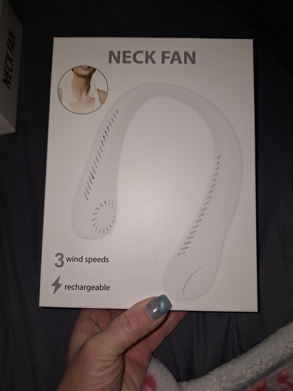 White Rechargeable Neck Fan - 3 Wind Speeds